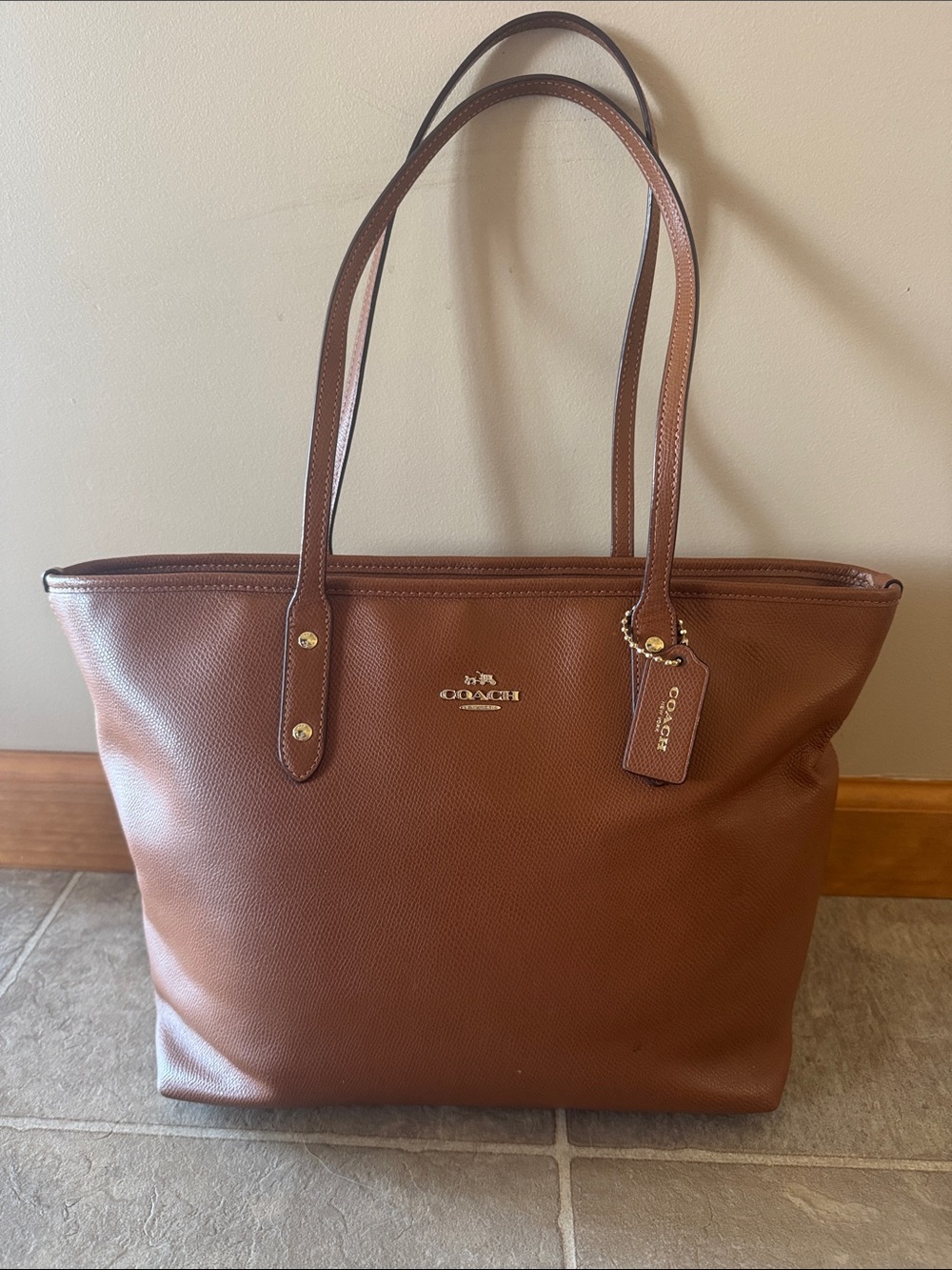 Coach Brown Leather Tote Bag with Tag